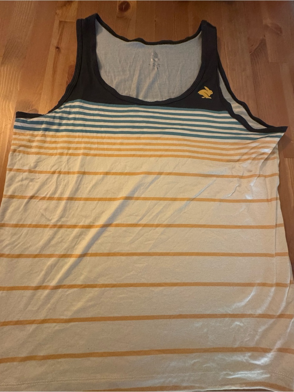 rabbit Men’s EZ Tank Running Top - Striped Navy Teal Yellow - Size Large